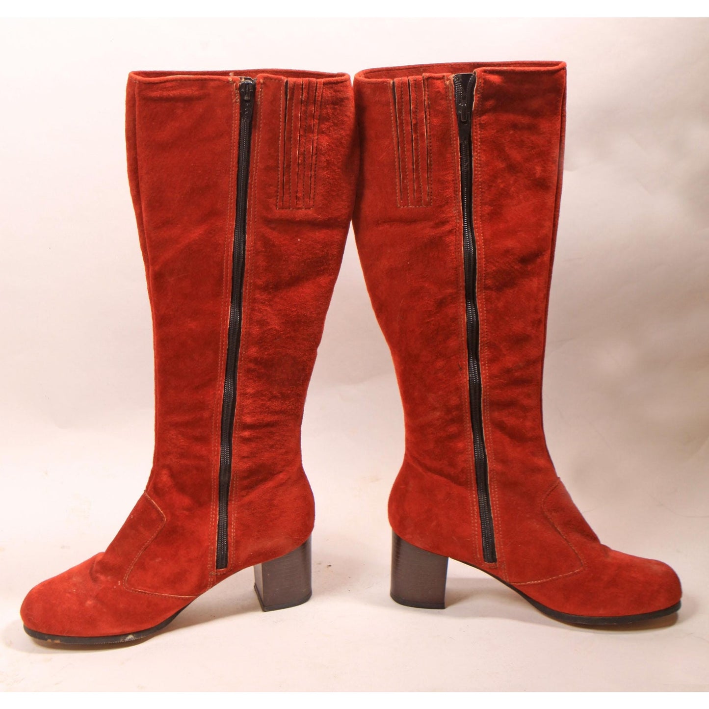 1970s Red Suede Leather Knee High Zip Up Boots - 6M