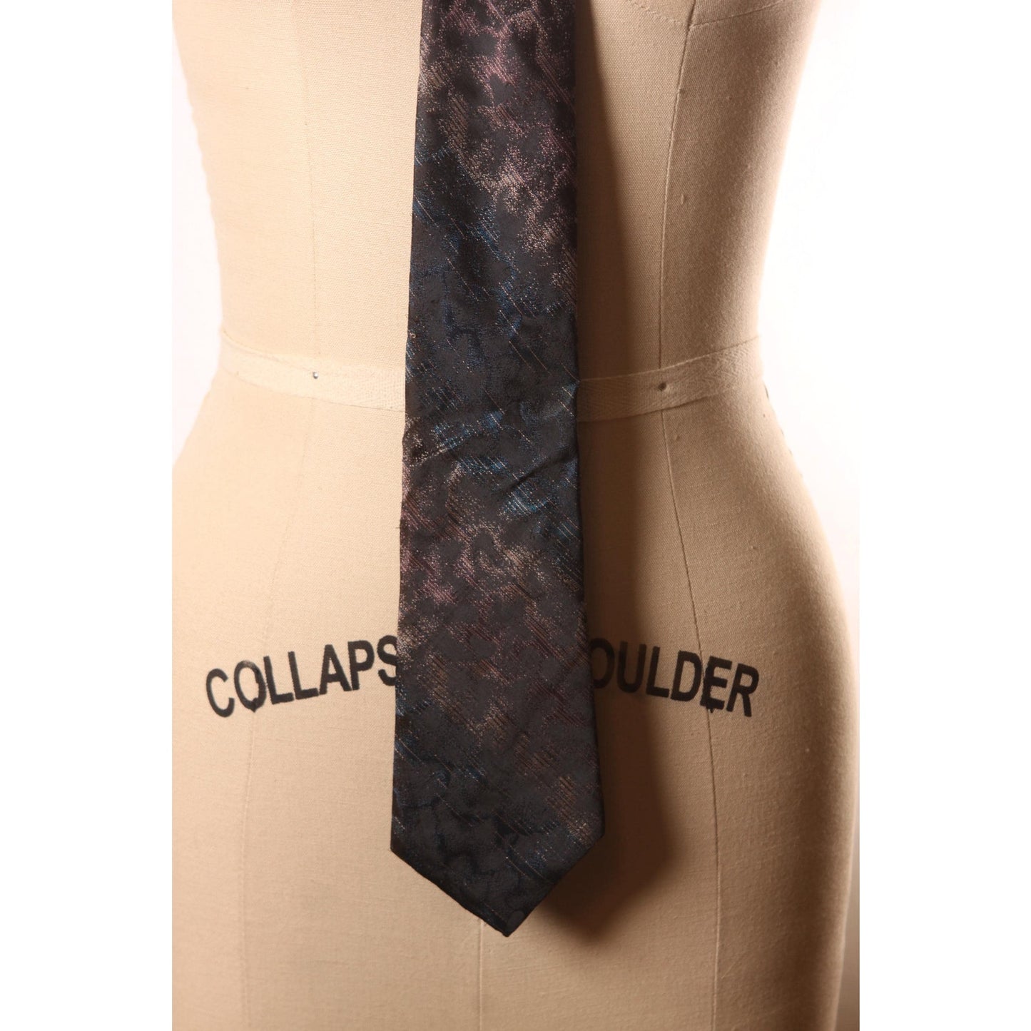 1970s Teal, Purple and Black Abstract Print Necktie Tie by Corniche