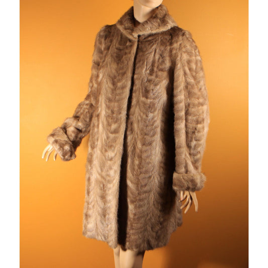 1950s Gray Brown Long Sleeve Rolled Cuff Mink Fur Coat by Gartenhaus -XL