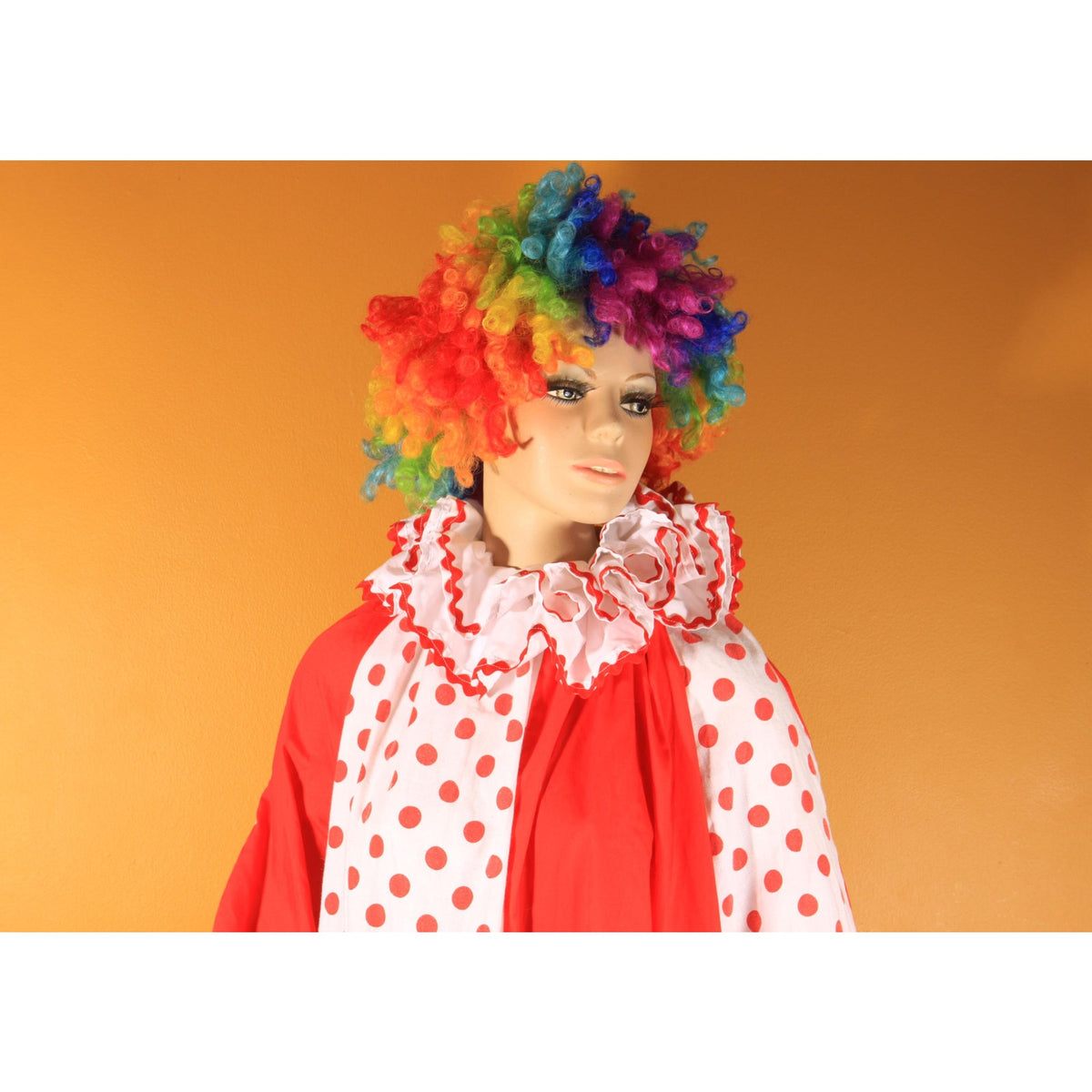 1960s 1970s Red and White Polka Dot Ruffle Collar One Piece Clown Costume
