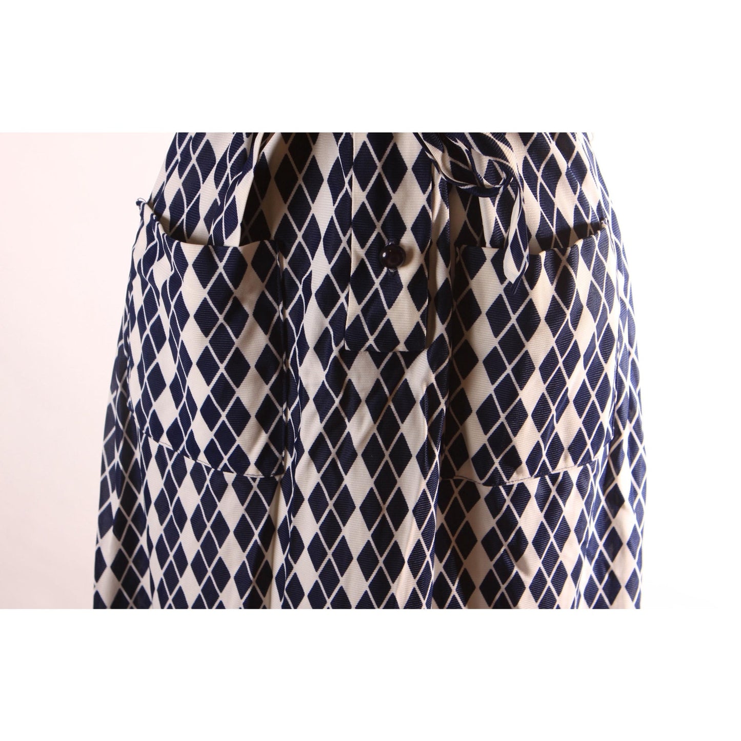 1960s Blue and White Harlequin Print Short Sleeve Belted Dress by RS Apparel -L