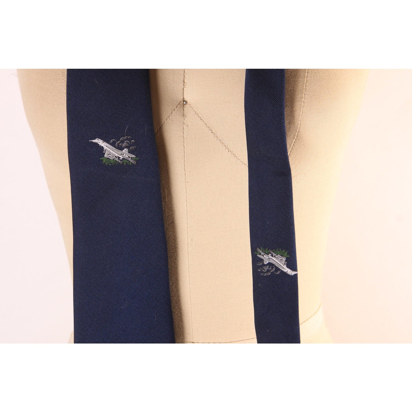 1970s Navy Blue and White Novelty Pilot Flying Plane Necktie Tie by P.L. Sells