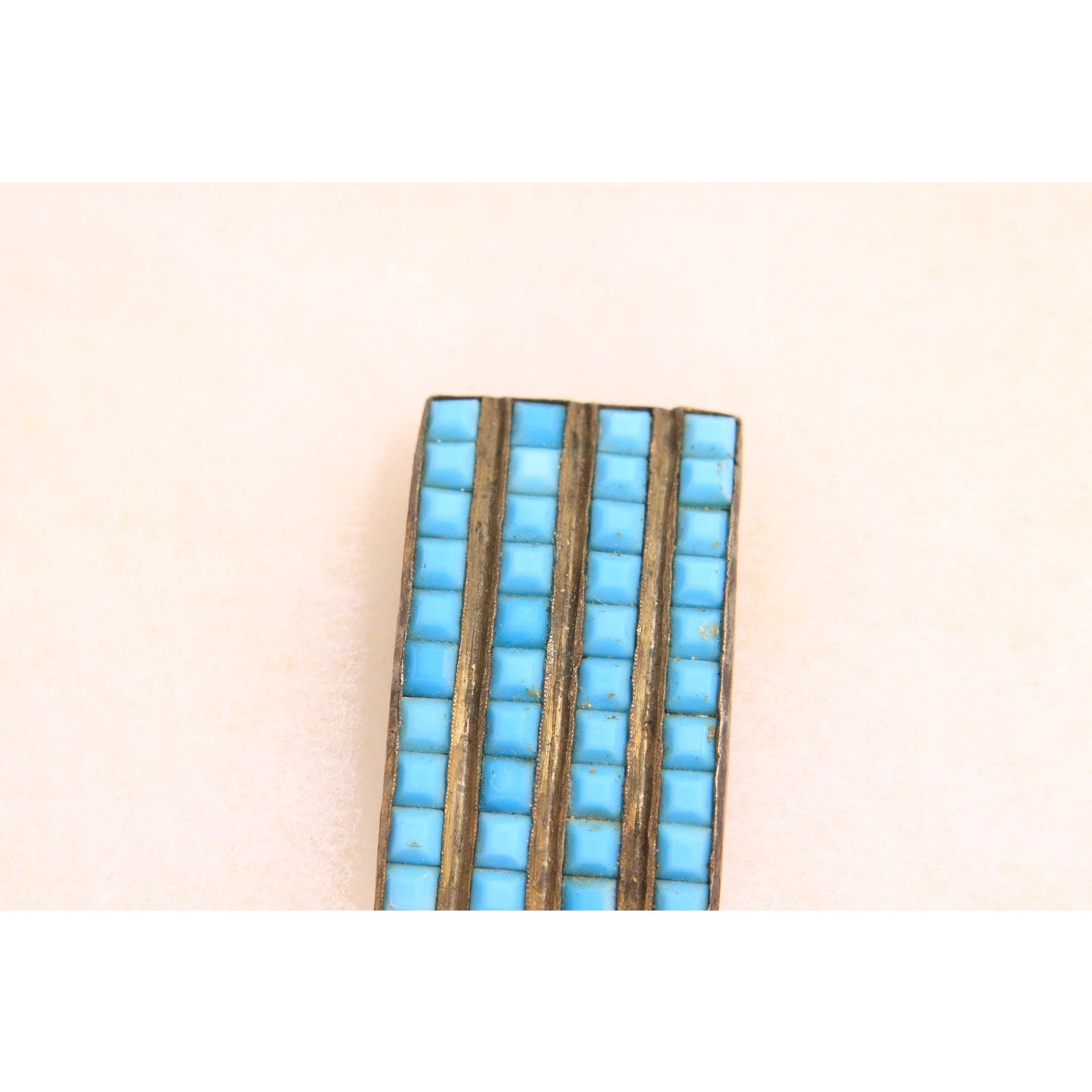 Antique 1920s Egyptian Revival Turquoise Blue Dress Fur Clip