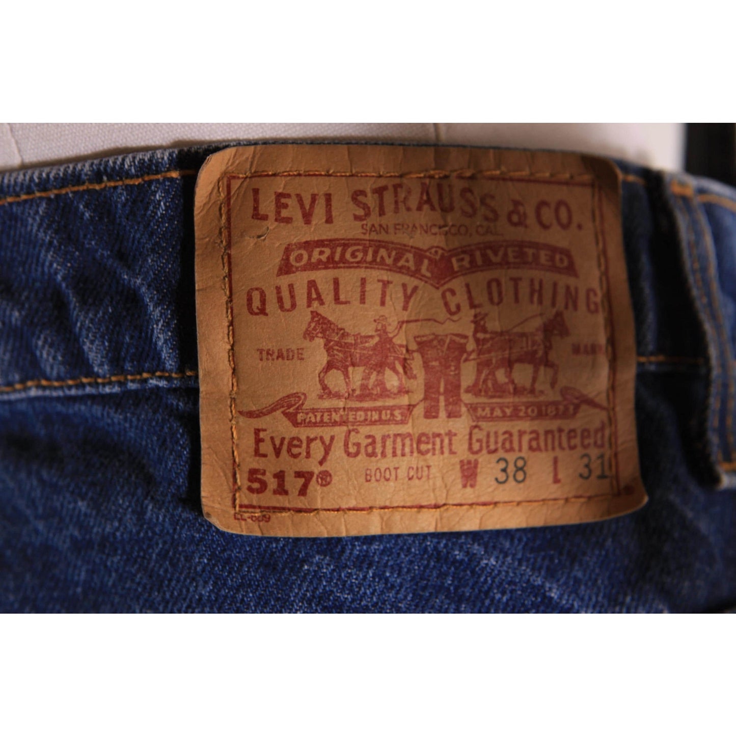 1990s Blue Denim Red Tab 517 Boot Cut Mens Jeans by Levi's- 38x31