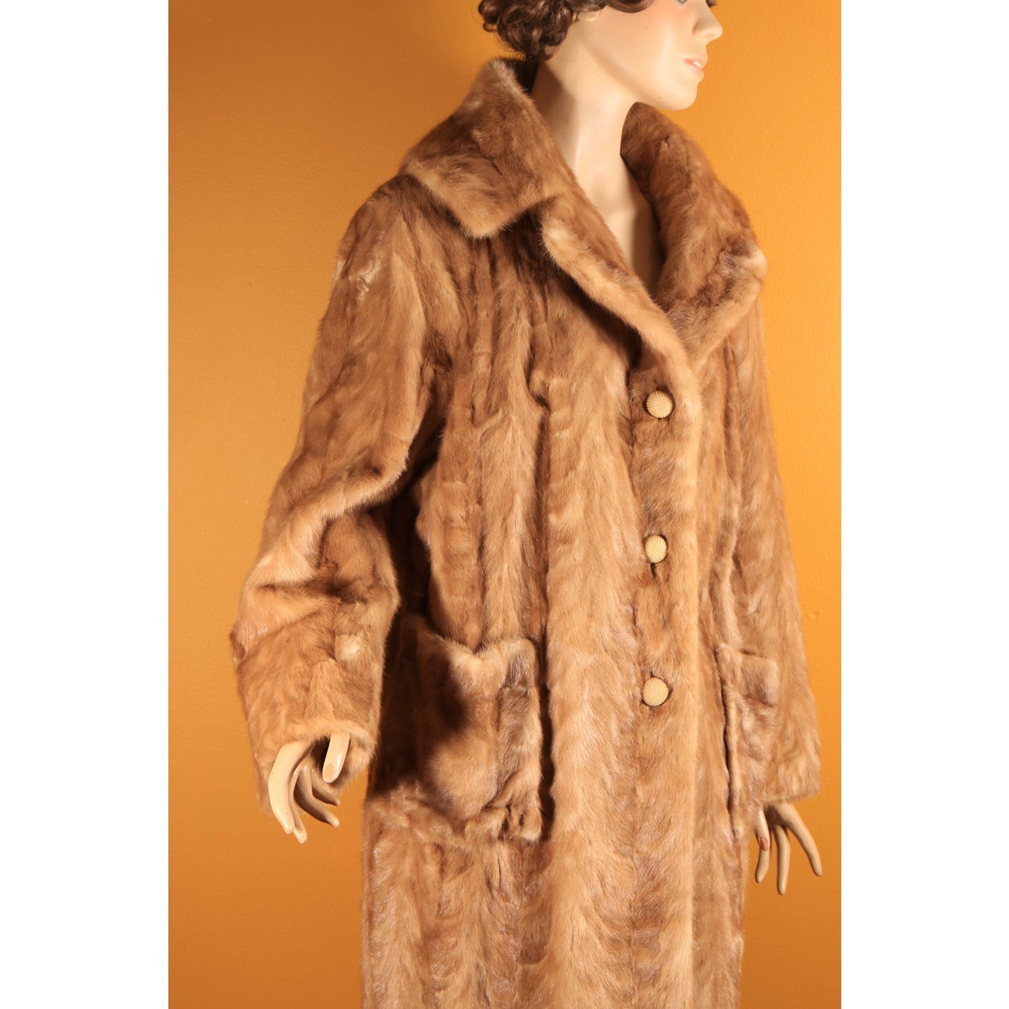 1950s Honey Brown Mink Fur Long Sleeve Pocketed Coat by Chajage's Atlanta -XL