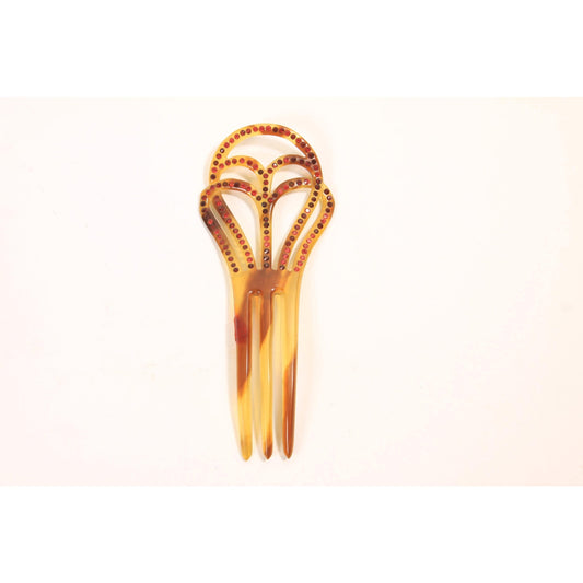 Antique 1800s 1900s Victorian Tortoise Brown Rhinestone Detail Fan Hair Comb