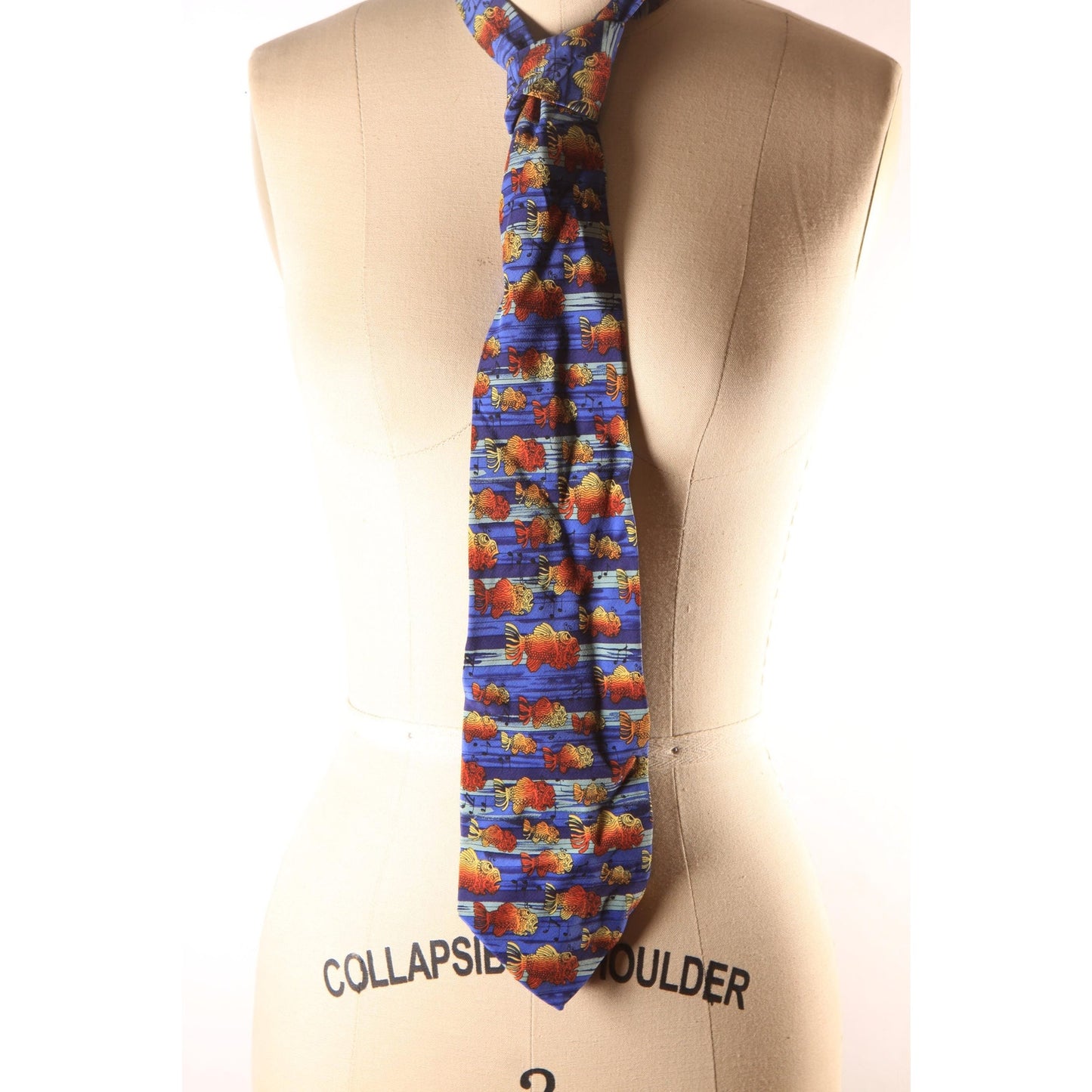 1980s 1990s Blue and Orange Novelty Fish Music Musical Note Necktie by J. Garcia