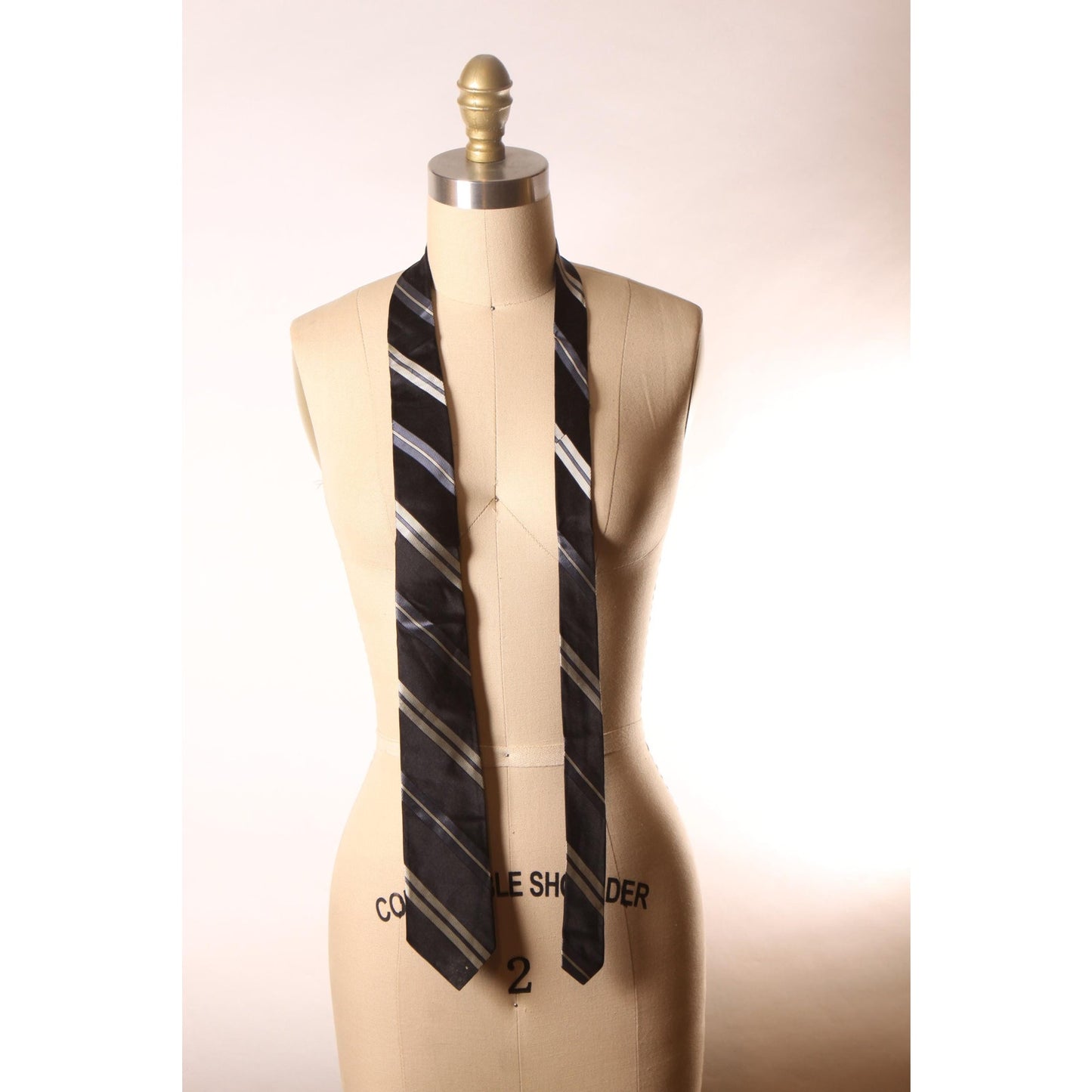 1950s Black, Blue and White Striped Necktie Tie by Superba Mark-X
