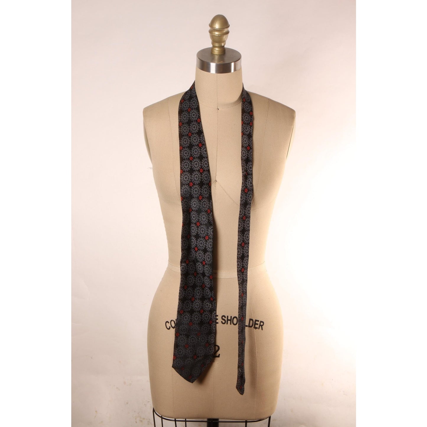 1960s Black and Red Swirl Floral Necktie Tie by Di Edwardo