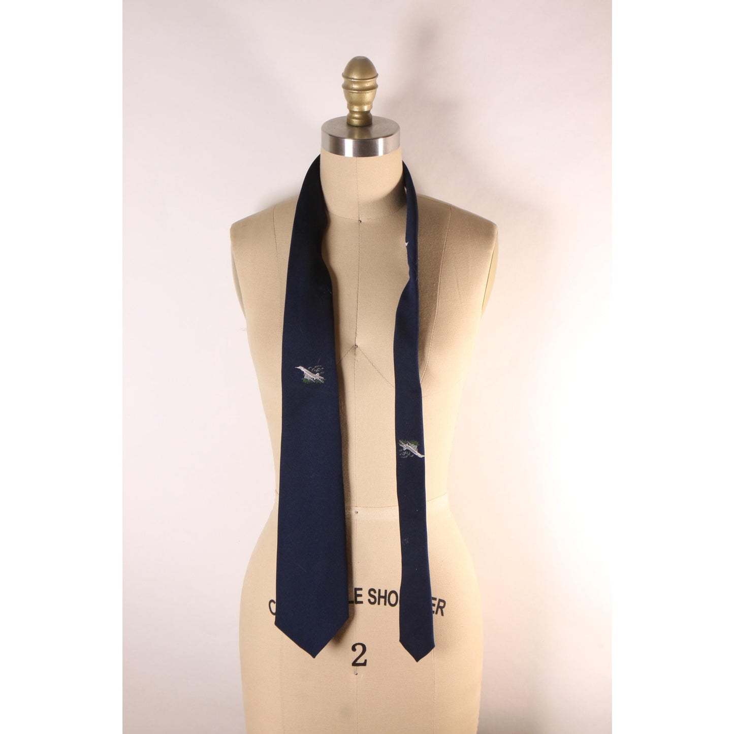 1970s Navy Blue and White Novelty Pilot Flying Plane Necktie Tie by P.L. Sells