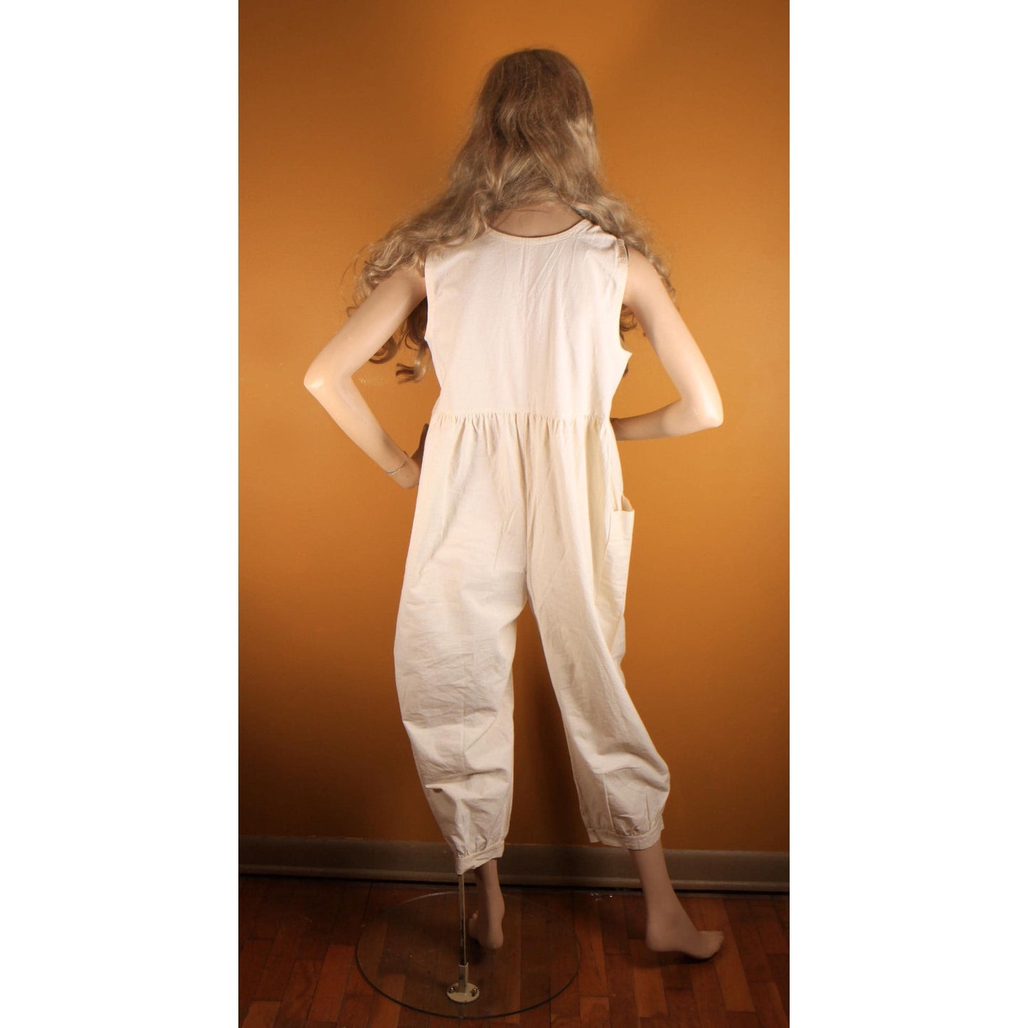 Deadstock 1980s Cream Off White Novelty Heart Victorias Flour Feed Sack Heart One Piece Jumpsuit -L