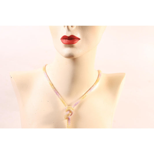 1920s Pastel Purple, Yellow and Cream Beaded Tassel Flapper Necklace