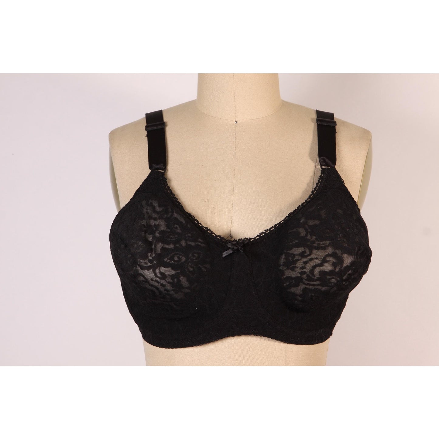 1980s Sheer Black Floral Lace Bow Detail Bra by Bali-40D