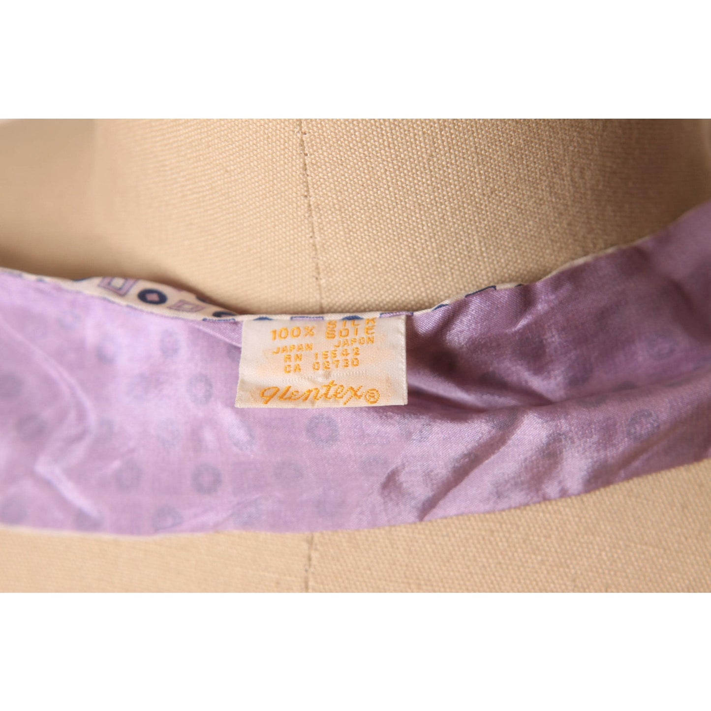 1970s Purple and Blue Geometric Print Necktie Bowtie Tie Collar by Glentex