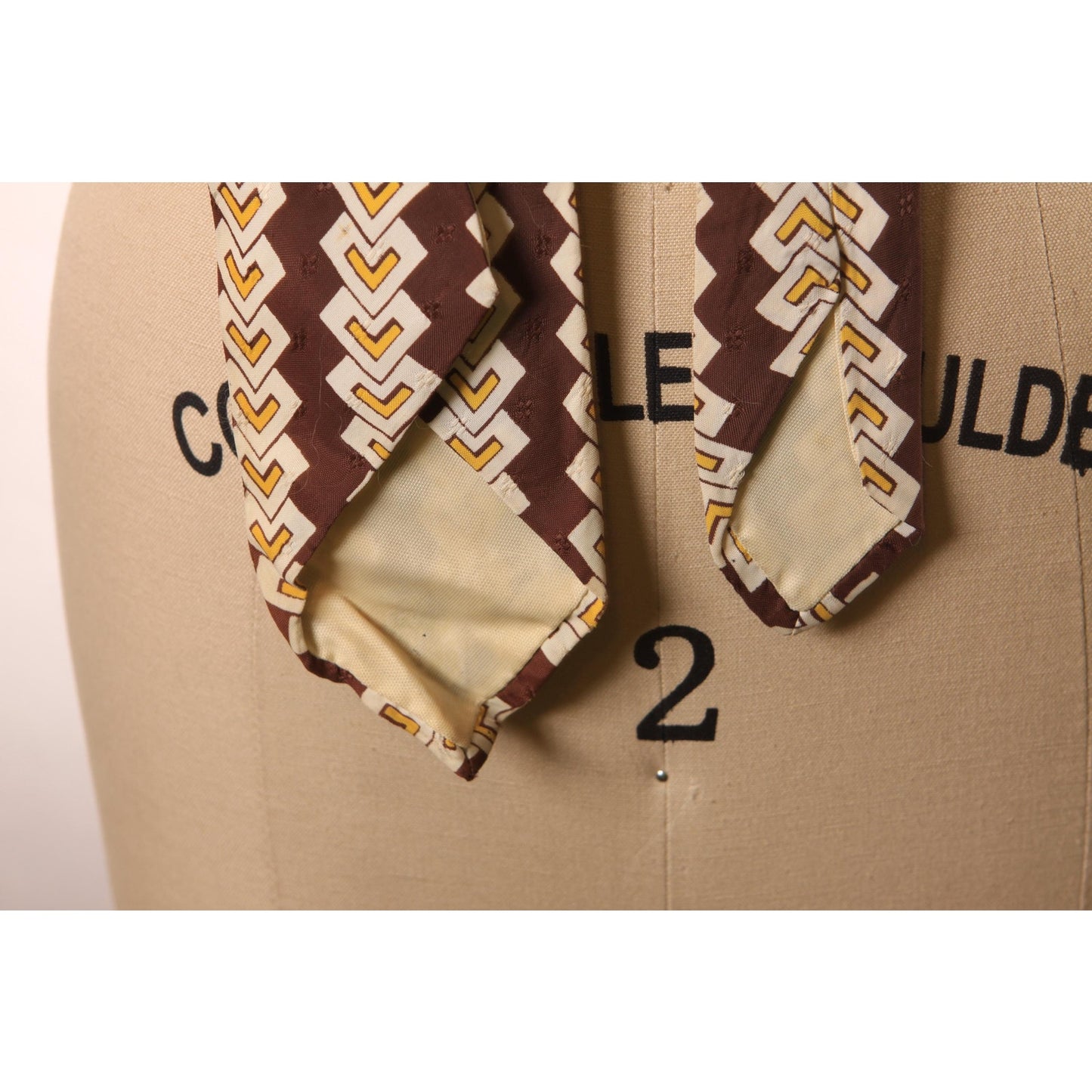 1950s Brown, Yellow and White Abstract Print Necktie Tie