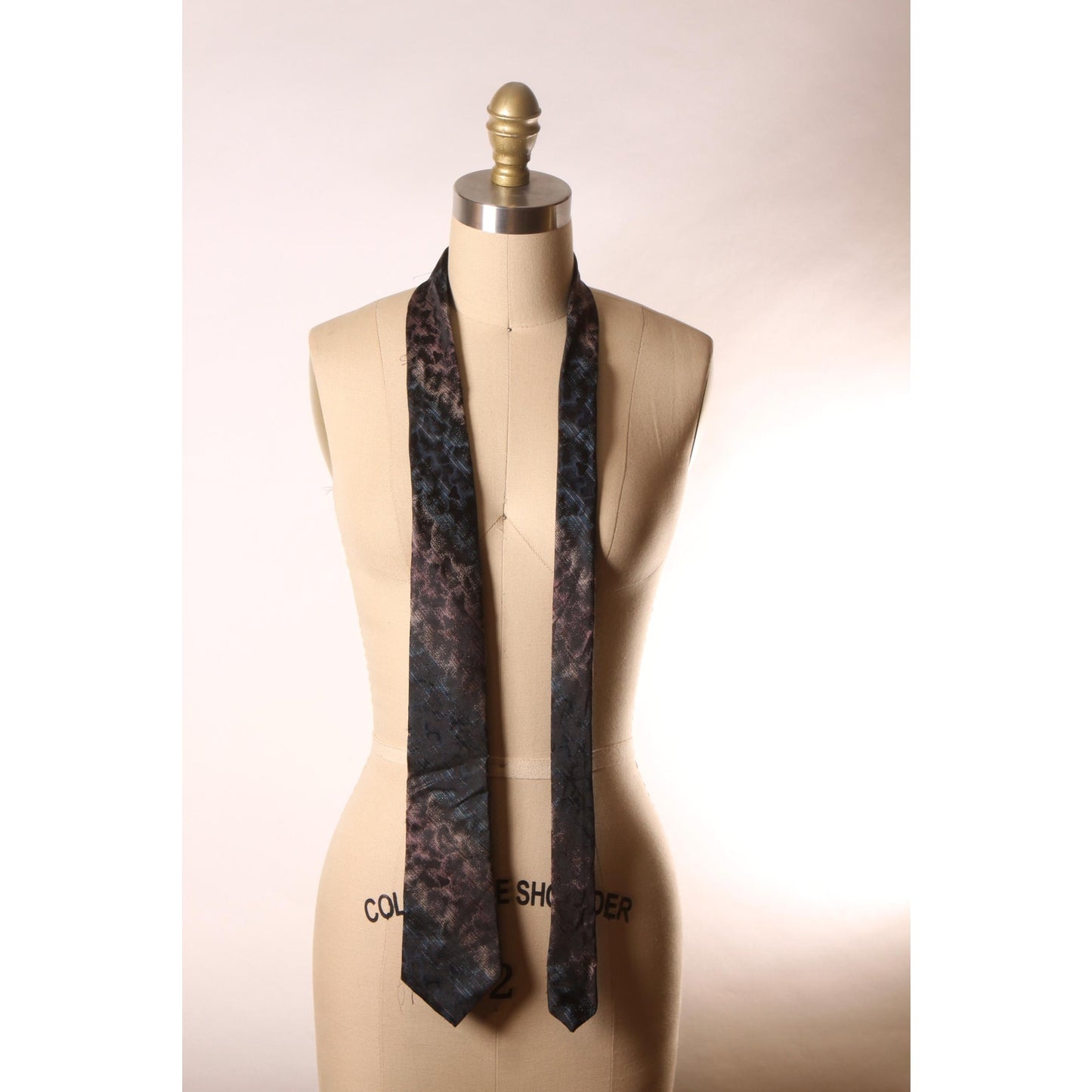 1970s Teal, Purple and Black Abstract Print Necktie Tie by Corniche