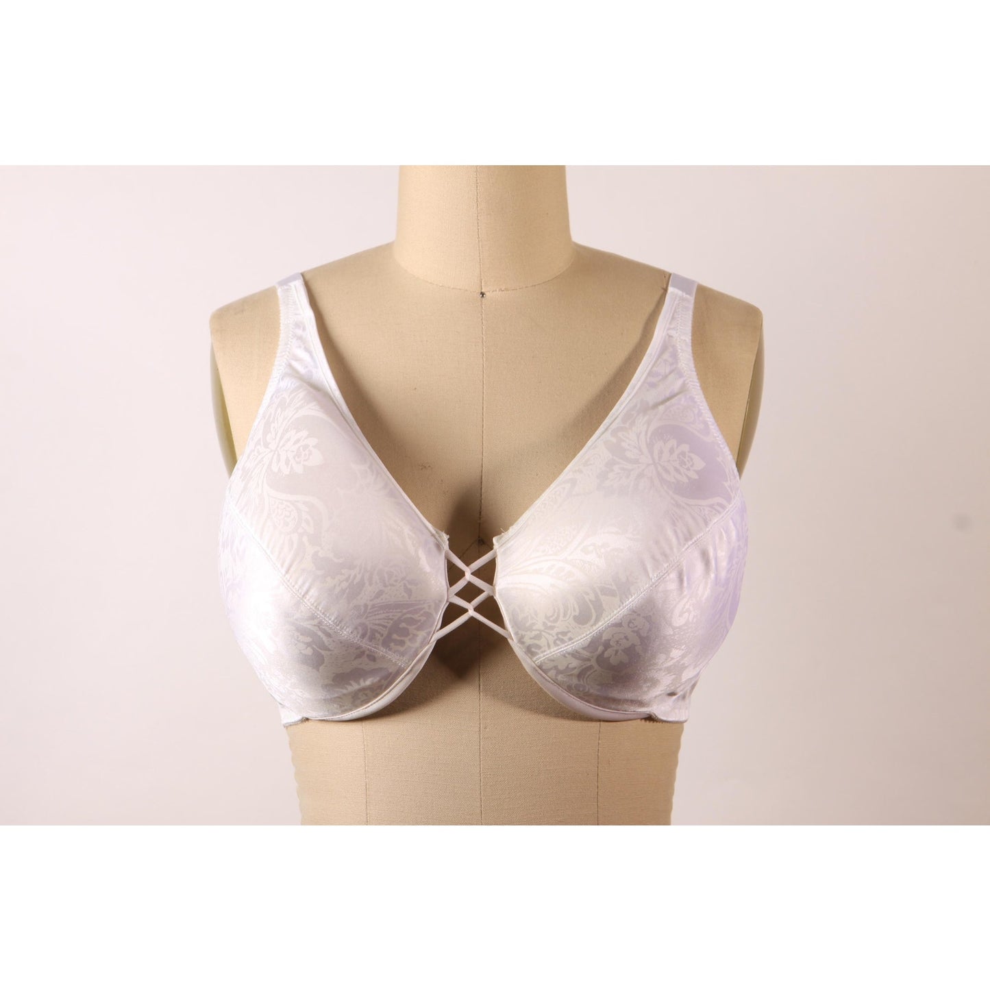 1980s White Floral Print Criss Cross Front Bra by Vanity Fair-38C and and 38D