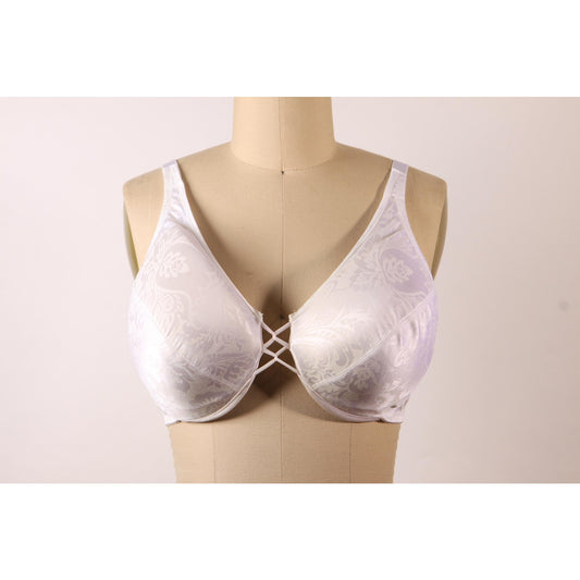 1980s White Floral Print Criss Cross Front Bra by Vanity Fair-38C and and 38D