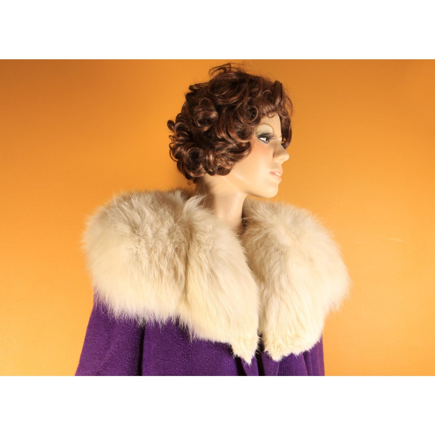1950s Purple and Cream White Fox Fur Swing Coat -M