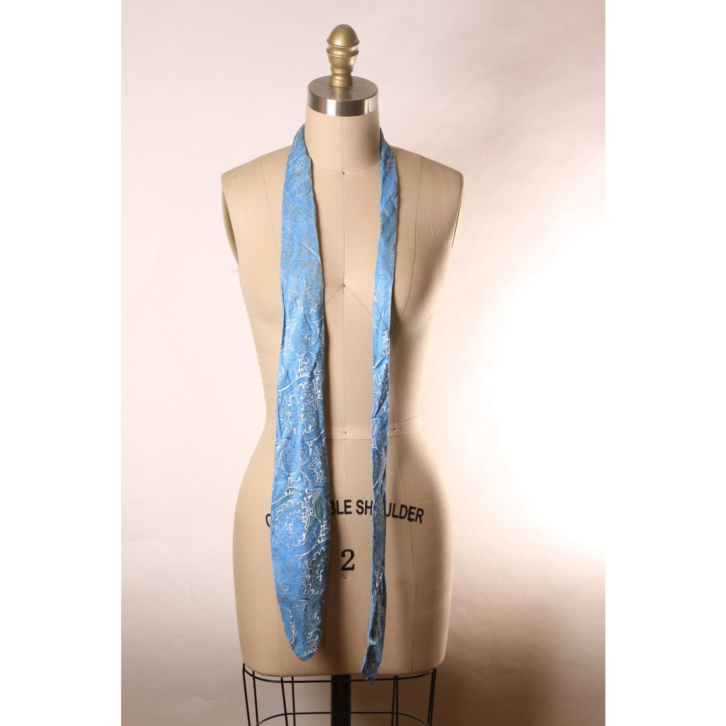 1960s Blue Brocade Paisley Swirl Print Necktie Tie