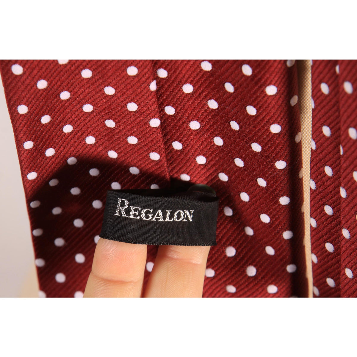 1970z Burgundy and White Polka Dot Wide Necktie Tie by Regalon