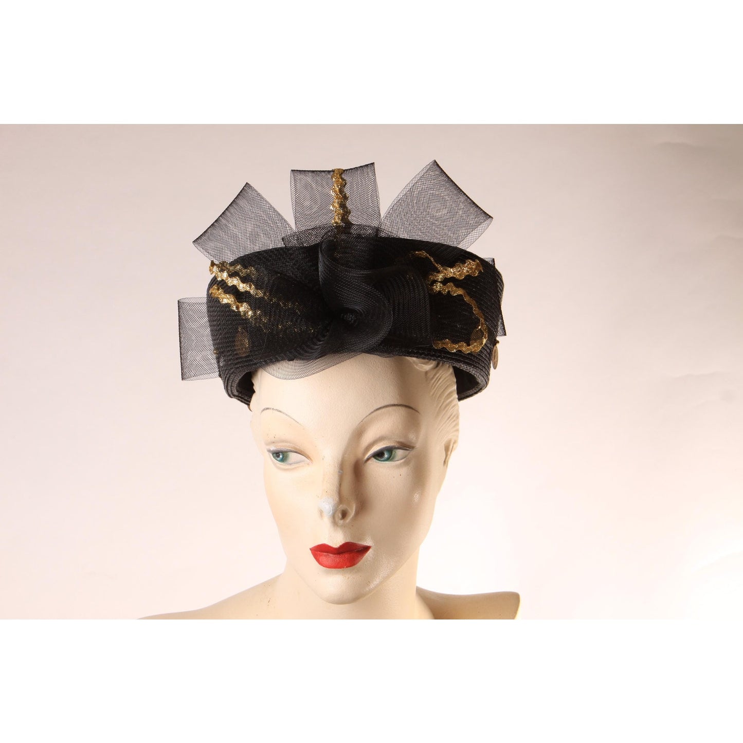 1980s Black and Gold Novelty Coin Avant Garde Pillbox Hat by Ethel Cross