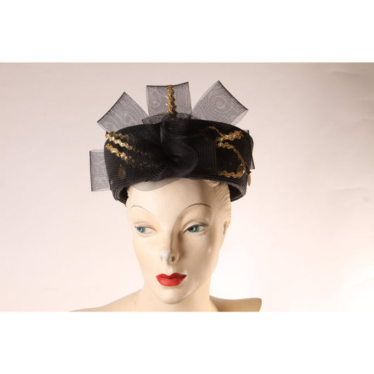1980s Black and Gold Novelty Coin Avant Garde Pillbox Hat by Ethel Cross