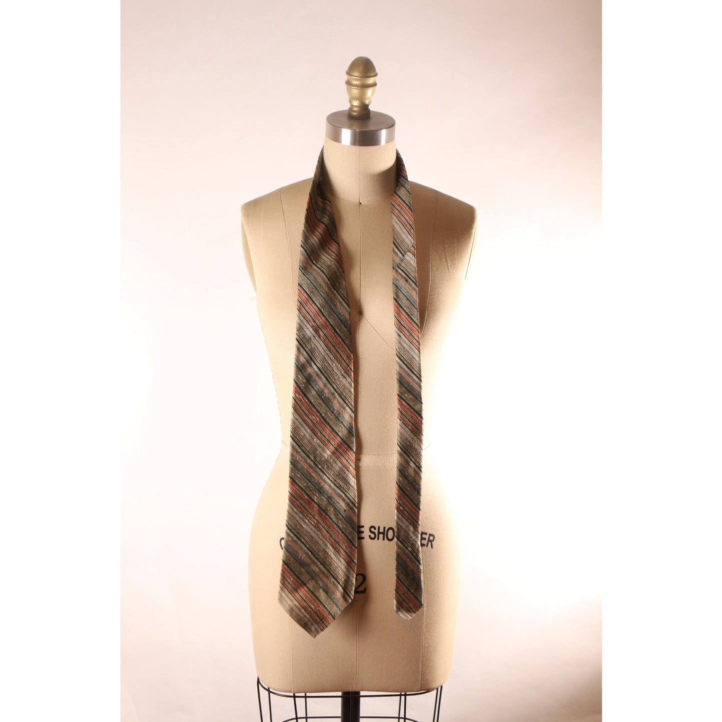 1970s Red and Gray Striped Necktie Tie by Styled for Barth's by Damon