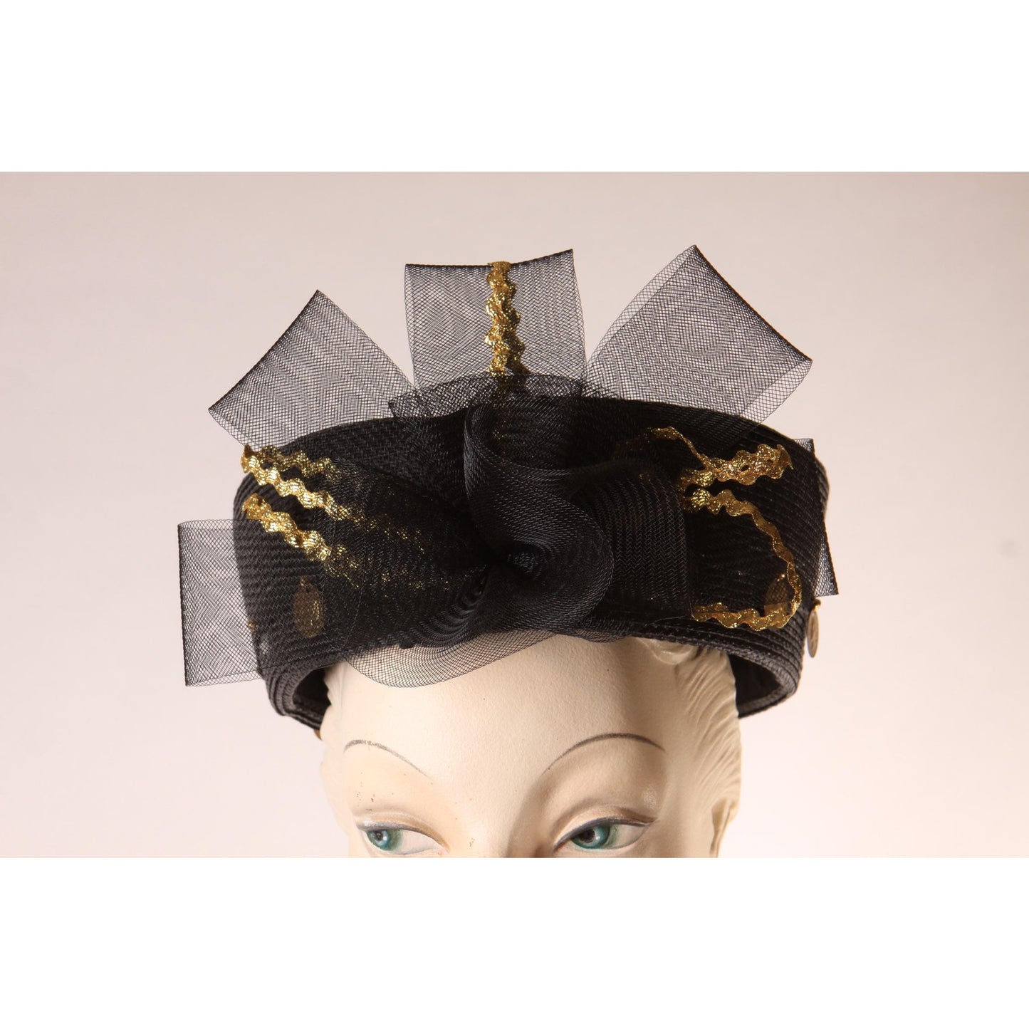 1980s Black and Gold Novelty Coin Avant Garde Pillbox Hat by Ethel Cross