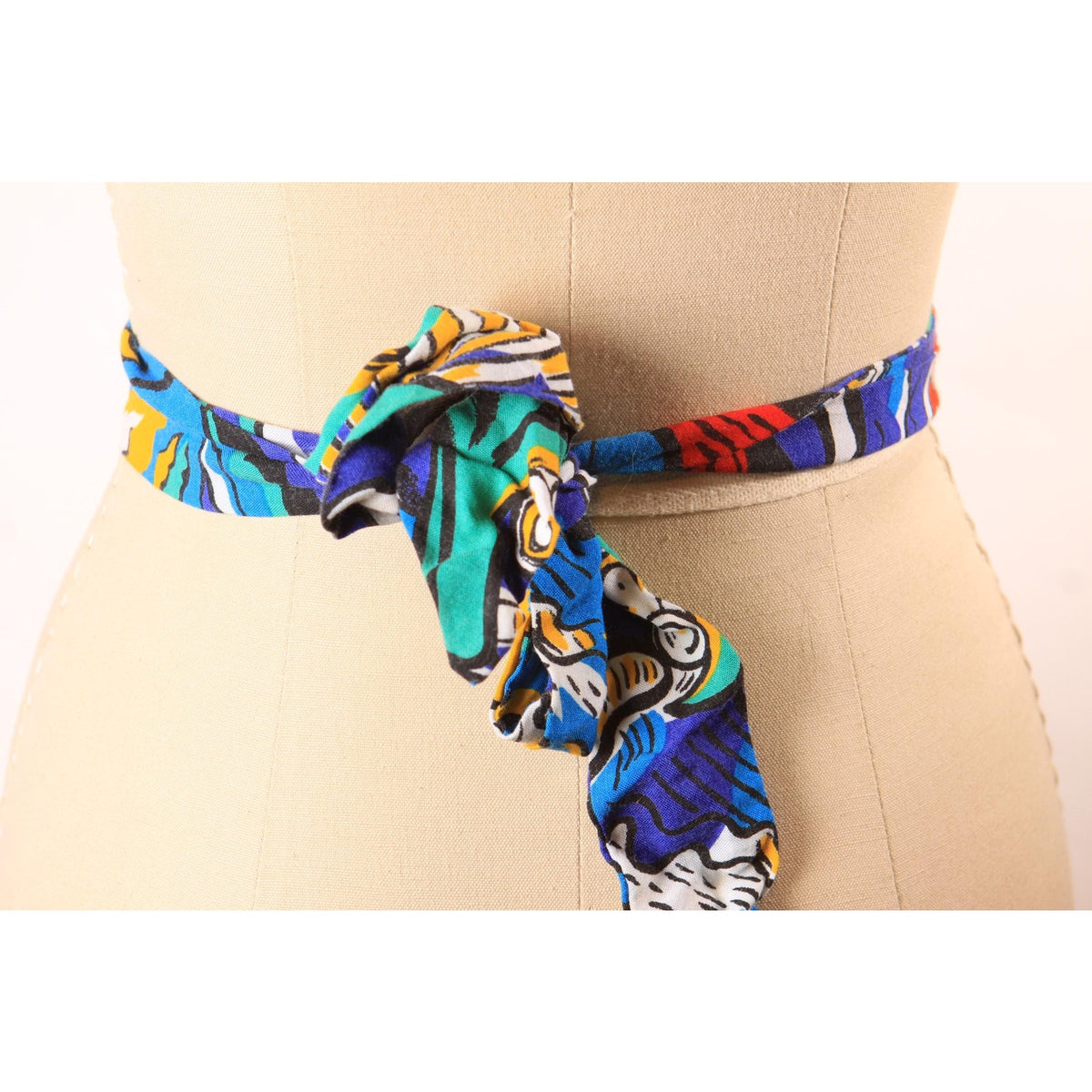 1980s Multi-Colored Fabric and Mother of Pearl Slider Belt