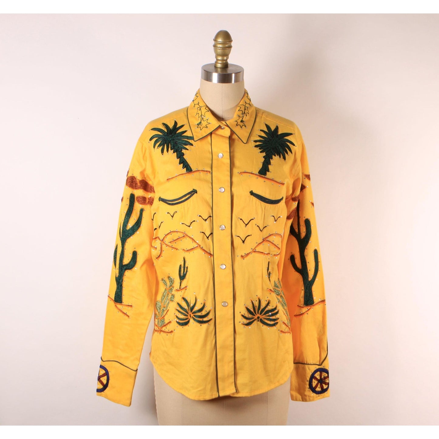 Reproduction Modern Vintage Style Retro Western Porter Wagoner Novelty Cactus and Wagon Embroidered Pearl Snap Shirt by Rockmount Ranch Wear