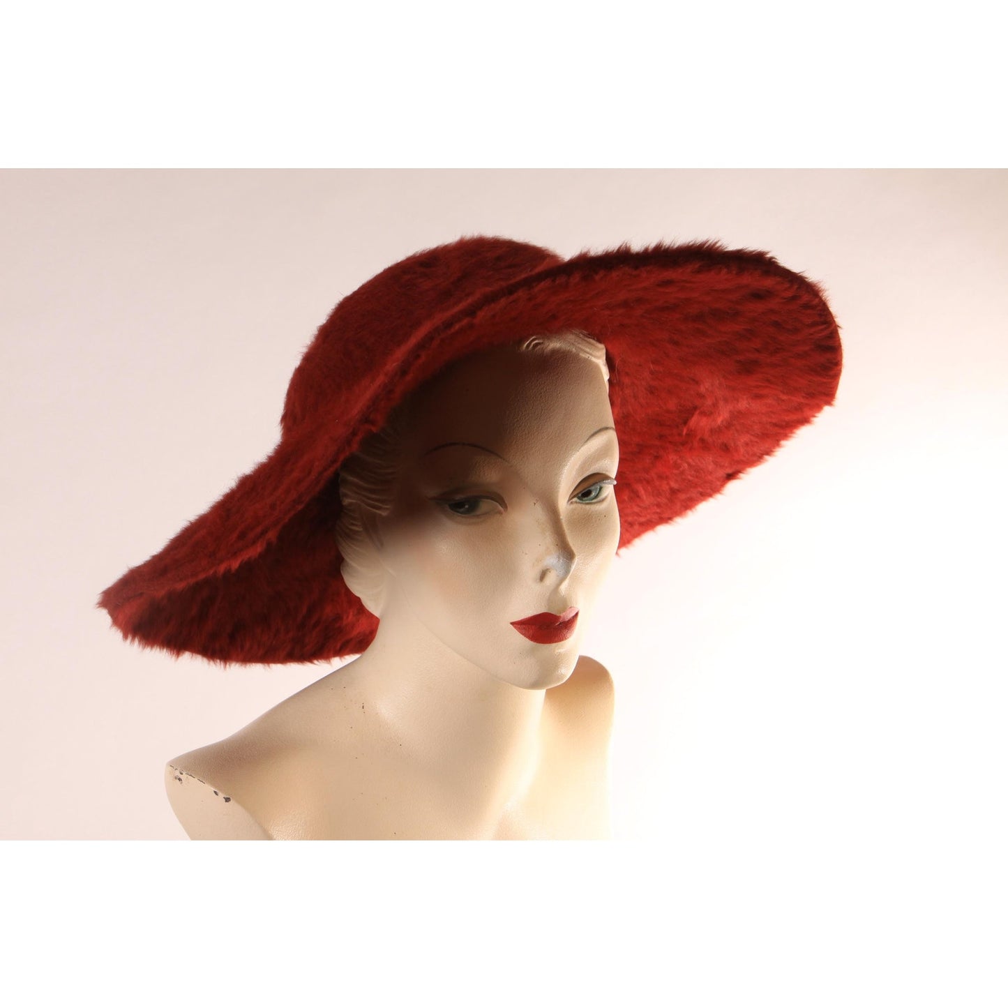 1980s Dark Red Felted Fur Wide Brim Hat