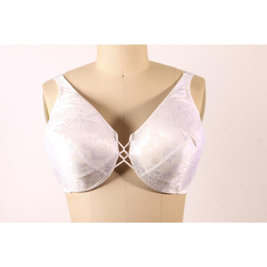 1980s White Floral Print Criss Cross Bra by Vanity Fair-38DD