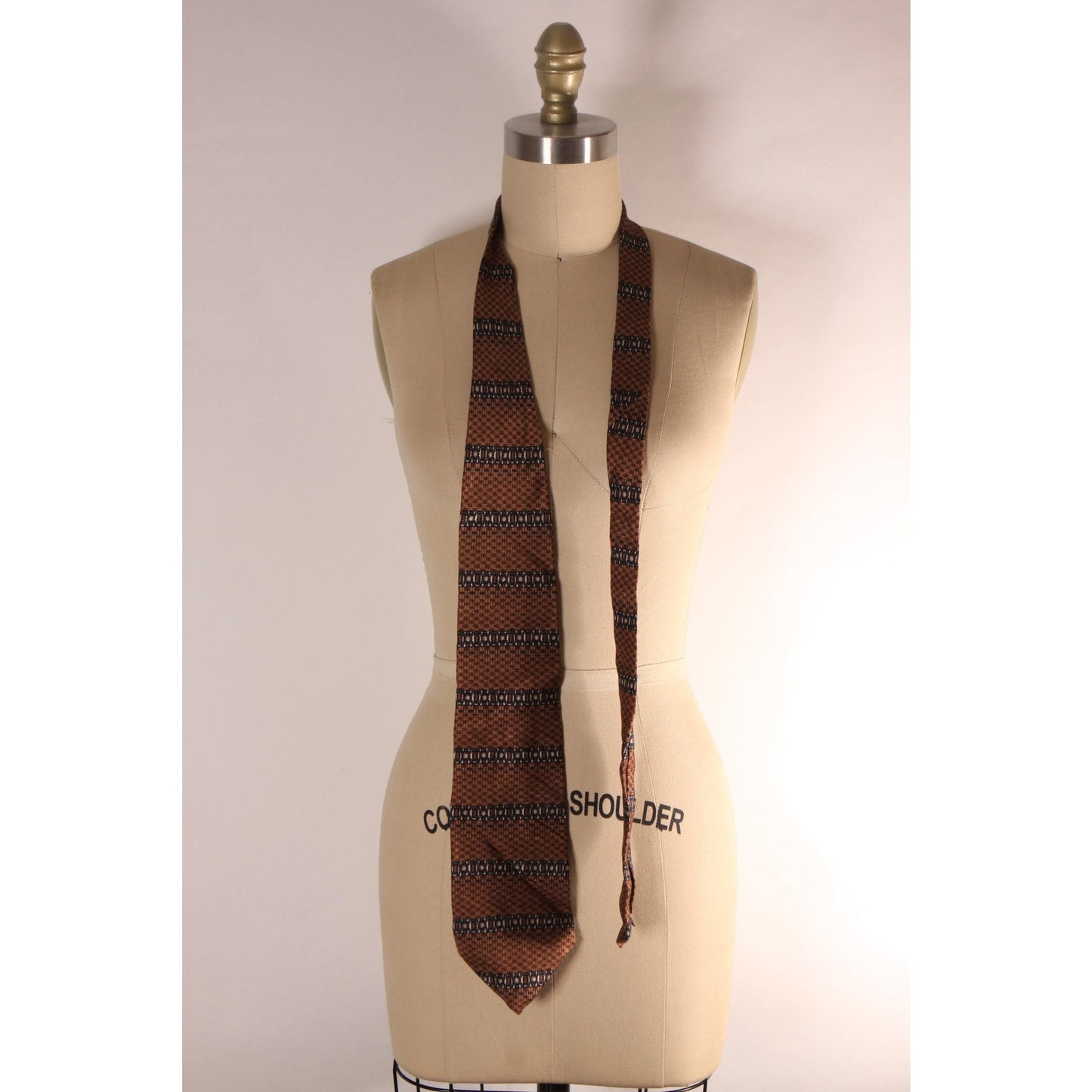 1980s Tan and Navy Blue Striped Necktie Tie by Enro