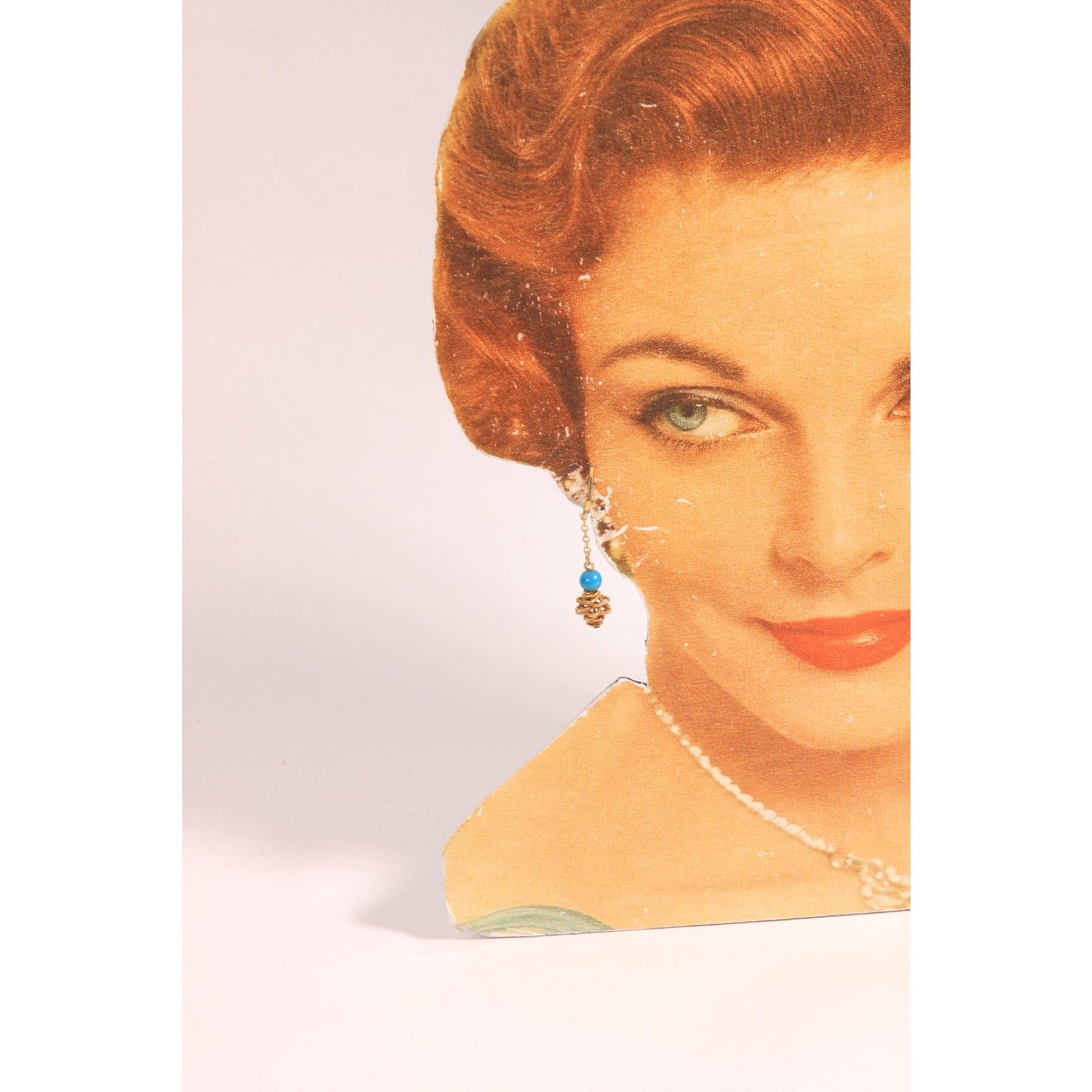 1950s Gold Tone Metal and Blue Beaded Dangling Clip On Earrings