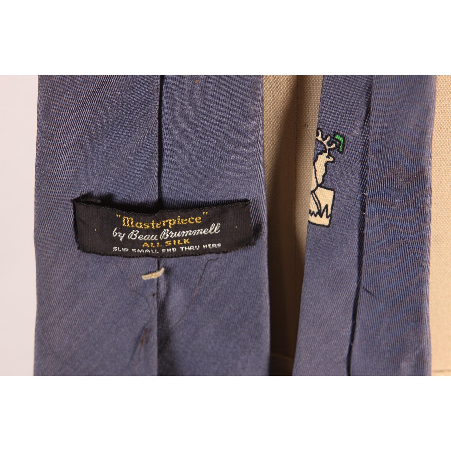 1950s Gray, Green and White Novelty Deer Elk Necktie Tie by Masterpiece by Beau Brummell