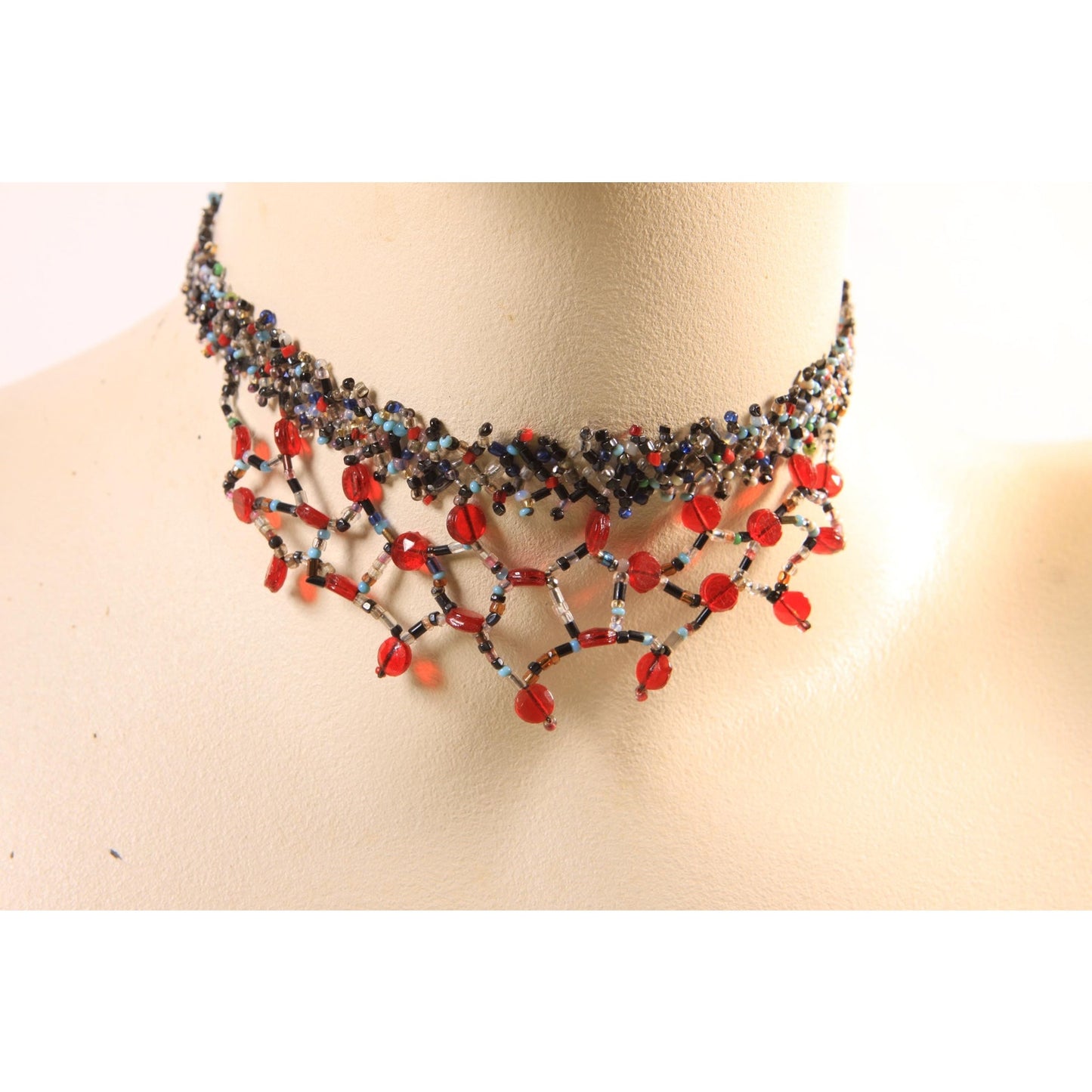 1920s 1930s Multi-Colored Glass Beaded Flapper Choker Necklace