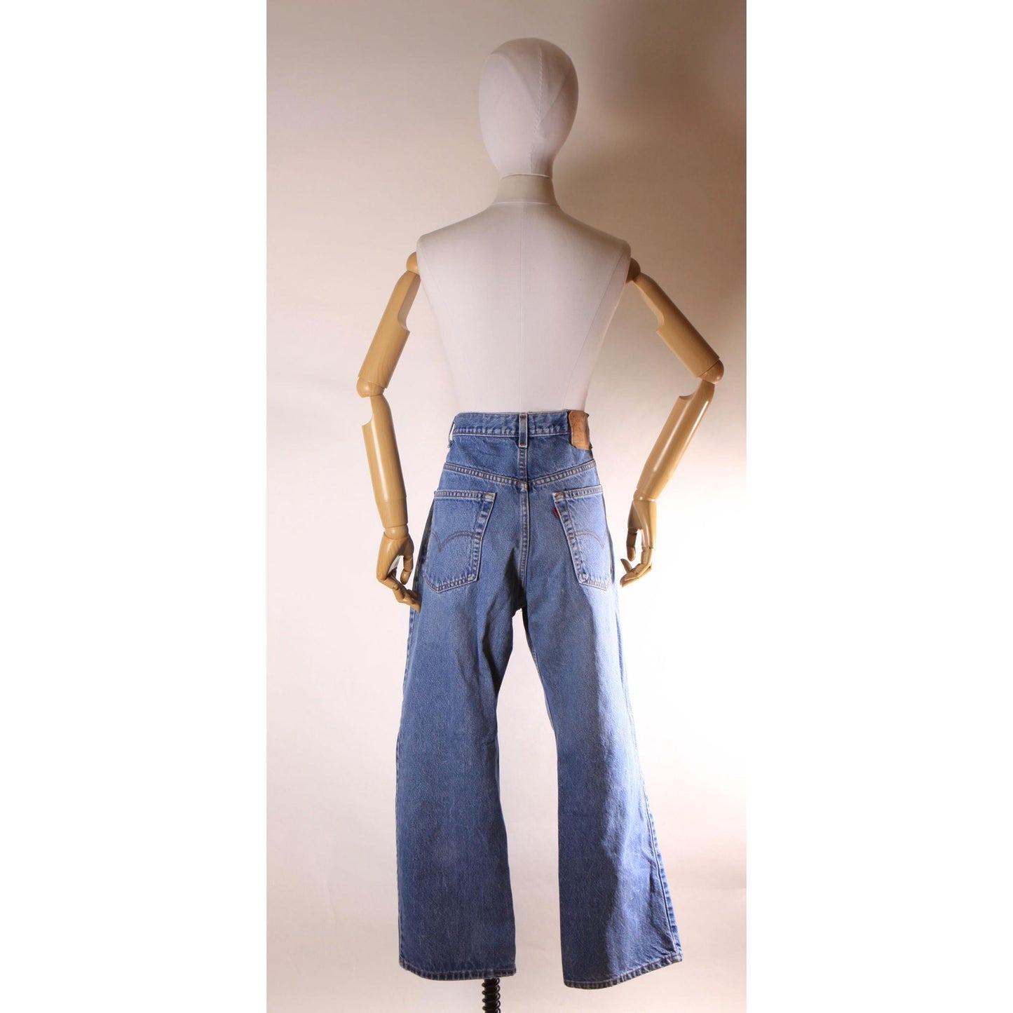 1990s Blue Denim Blank Red Tab 517 Boot Cut Mens Jeans by Levi's- 38x30