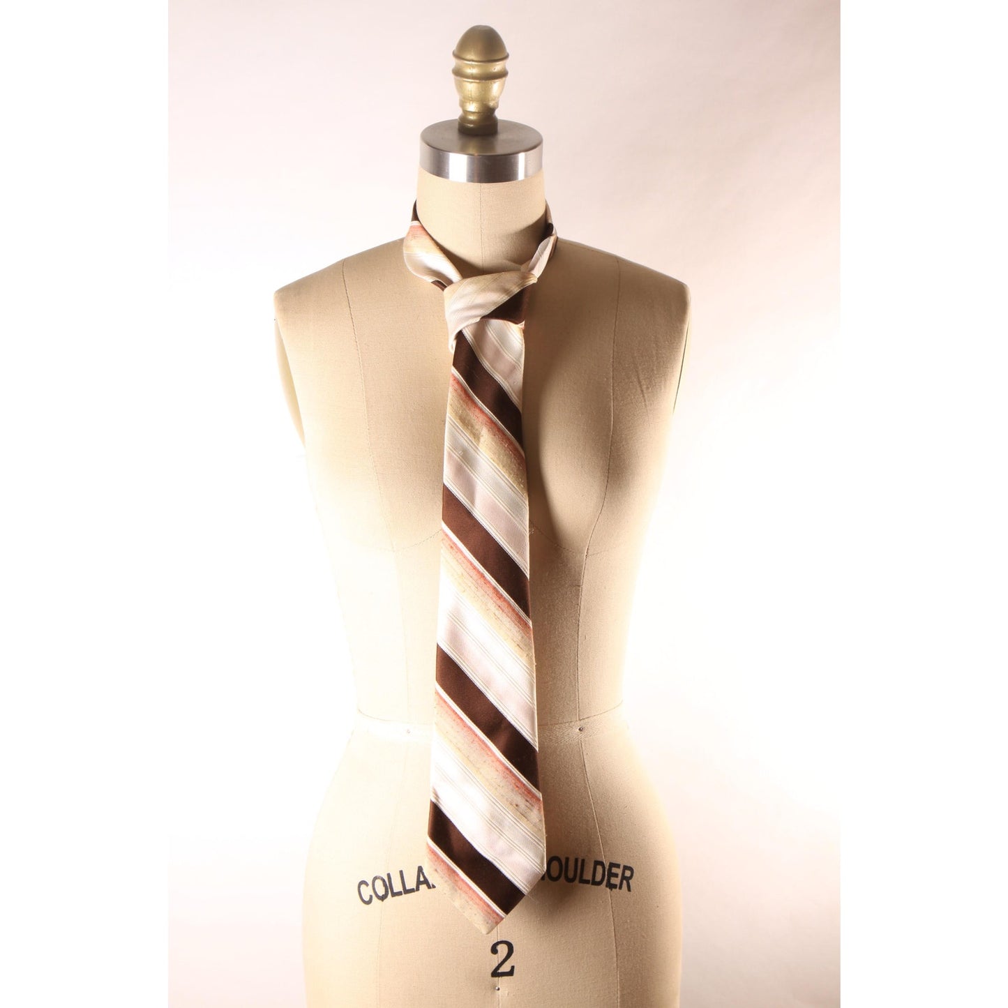 1970s Brown, Tan and Cream Striped Necktie