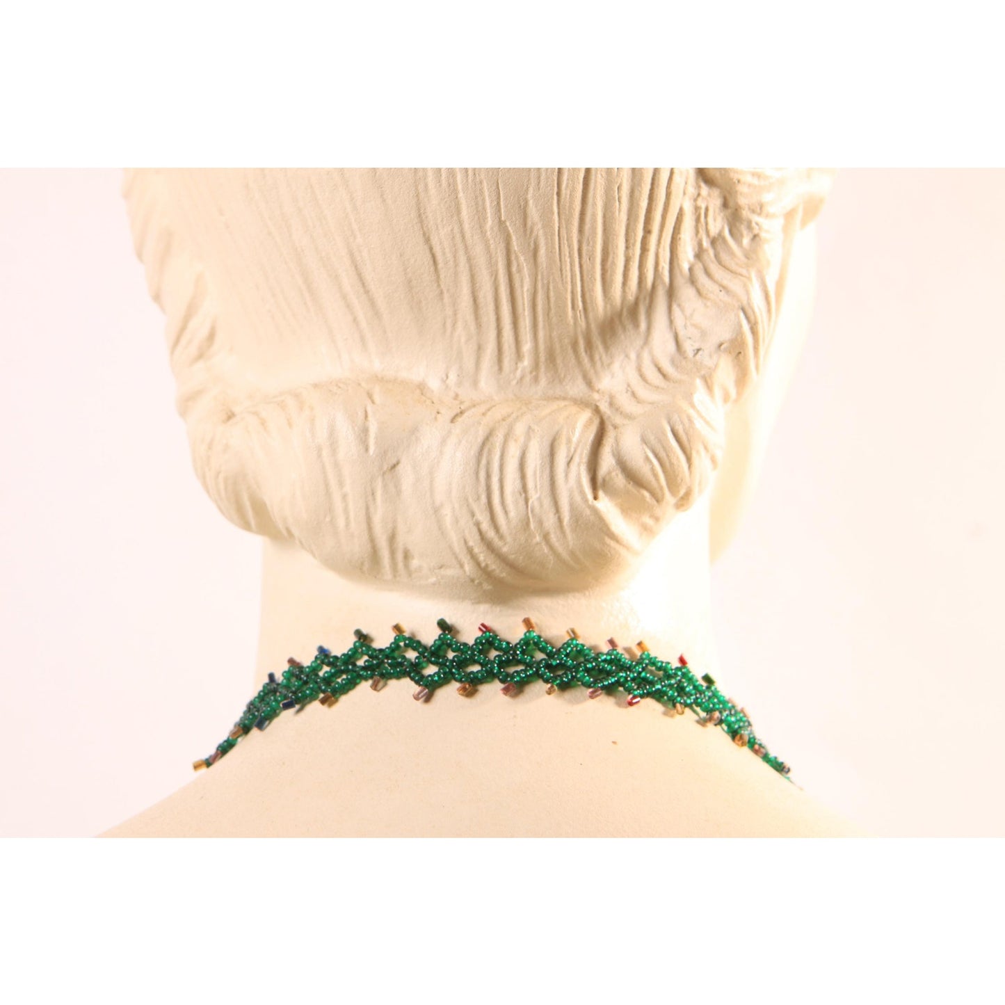 1920s Dark Green Glass Beaded Tassel Fringe Flapper Necklace