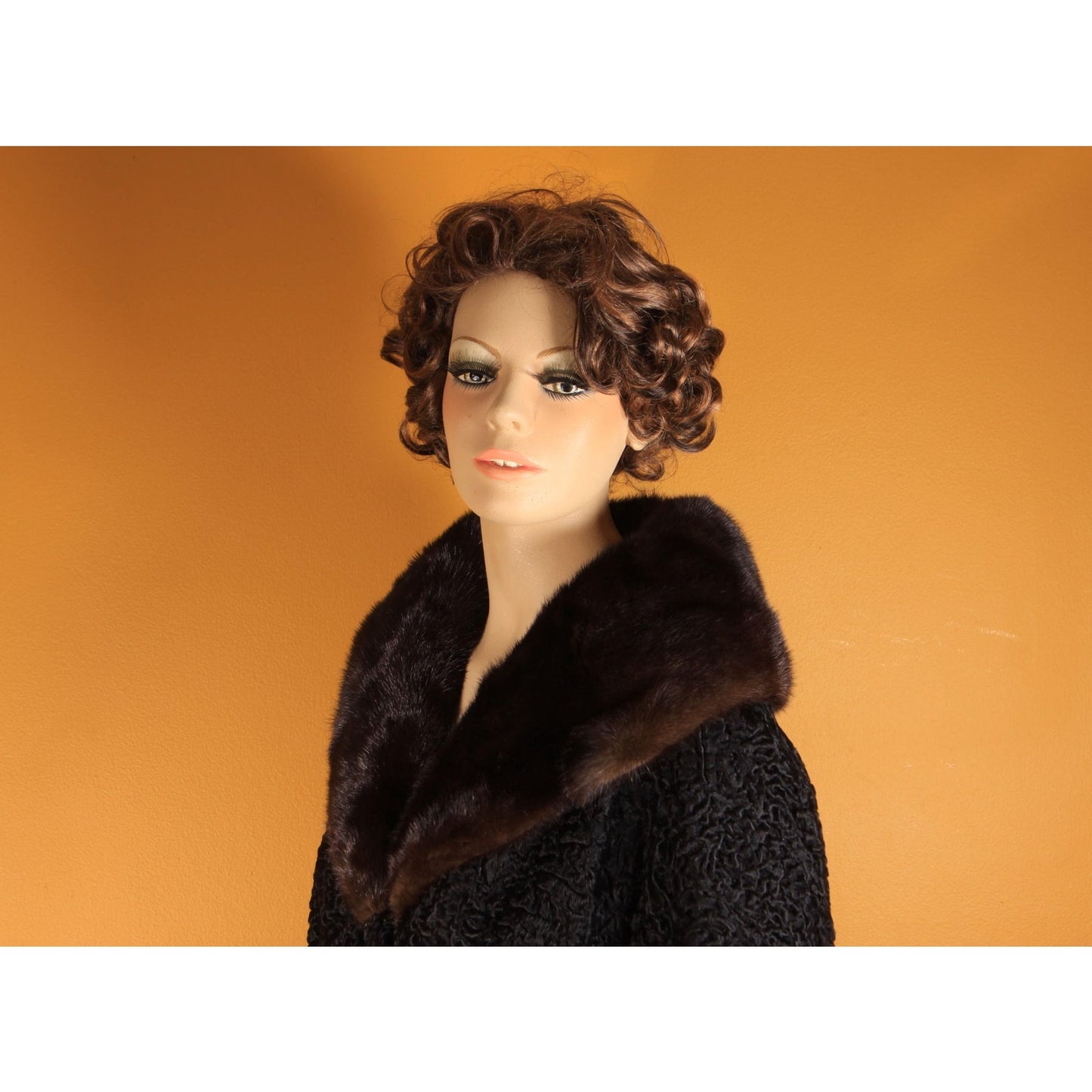 1950s Black Persian Lamb Fur and Mink Fur Trim Collar Long Sleeve Coat by Le Don Original Furs -M-L