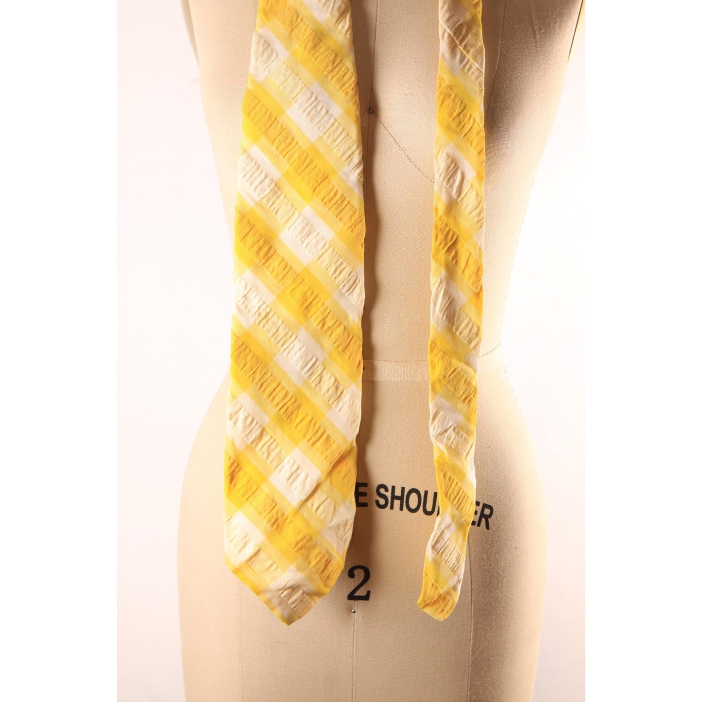 1970s Yellow and White Plaid Wide Necktie Tie