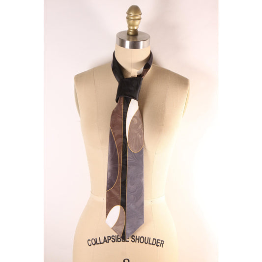 1980s 1990s Black, Gray and Tan Abstract Swirl Necktie Tie