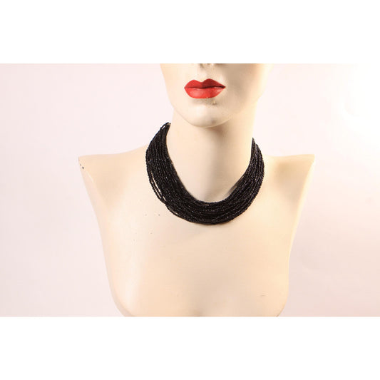 1950s 1960s Black Multi-Strand Beaded Draped Necklace by Laguna