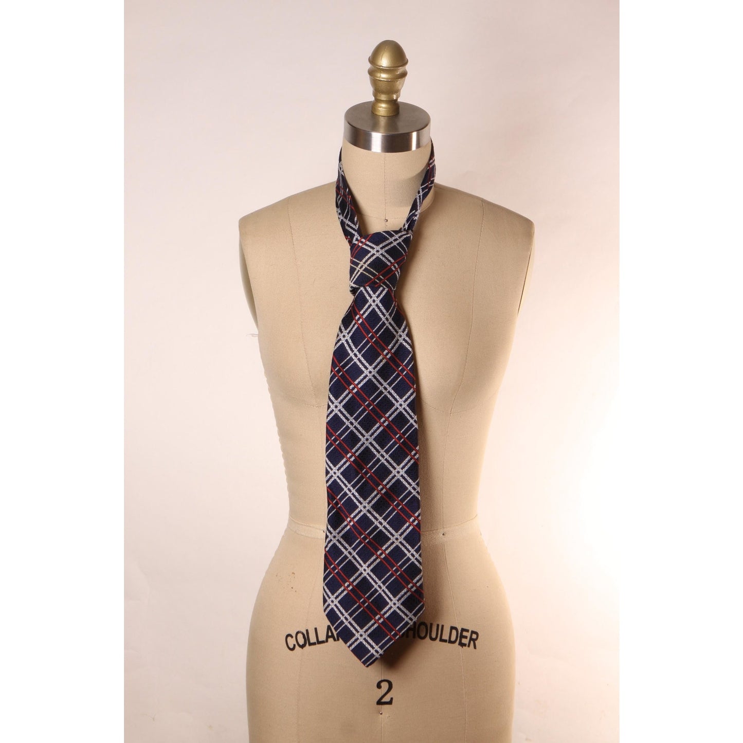 1970s Red, White and Blue Plaid Wide Necktie Tie
