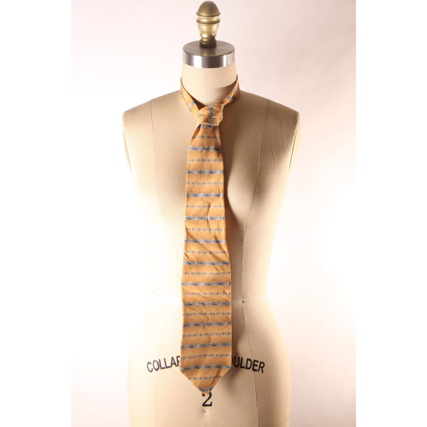 1980s Tan, Blue and Beige Geometric Striped Tie Necktie by 417 by Van Heusen