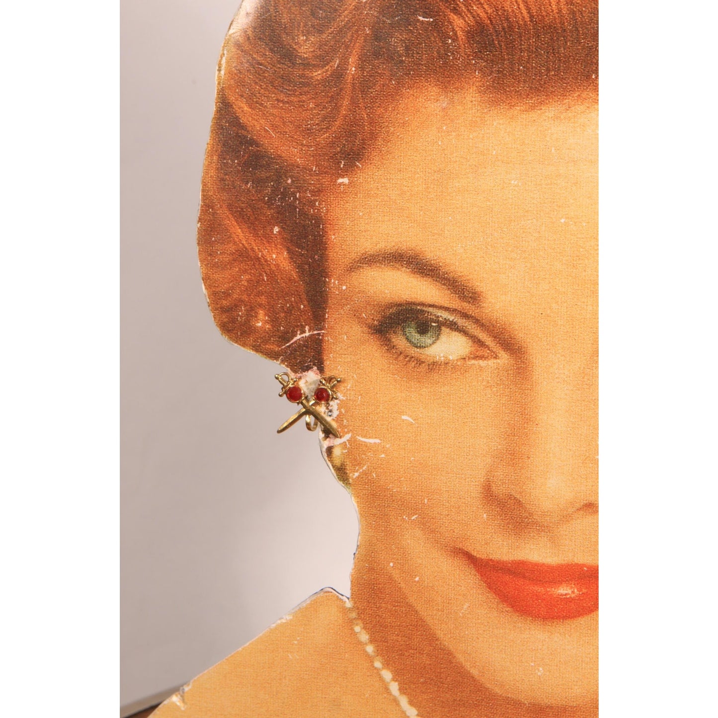 1950s Gold Tone Metal and Faux Red Stone Dagger Sword Screw Back Earrings