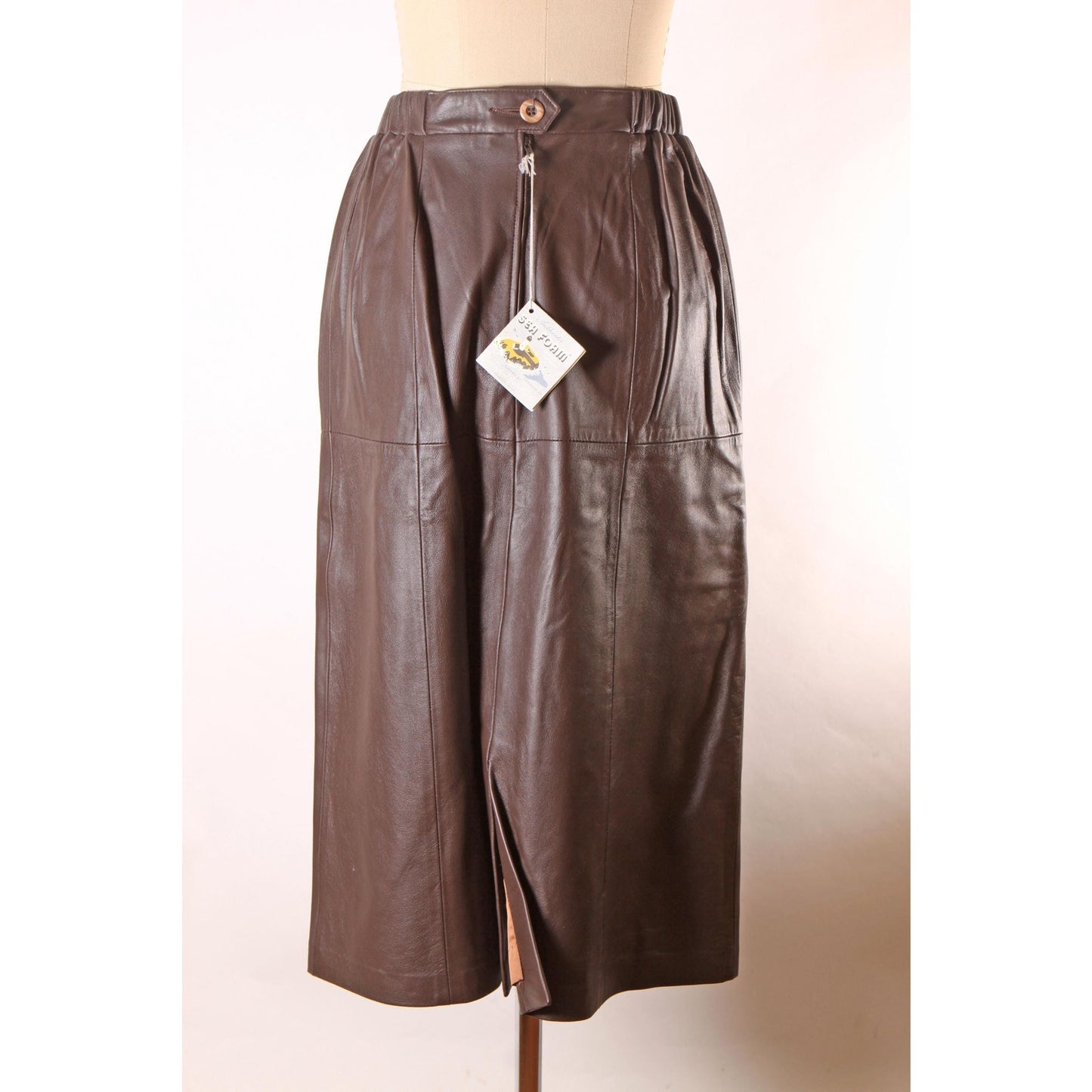 Deadstock Late 1970s Early 1980s Brown Leather Jacket with Matching Skirt Two Piece Skirt Suit by New England Sportswear -M-L