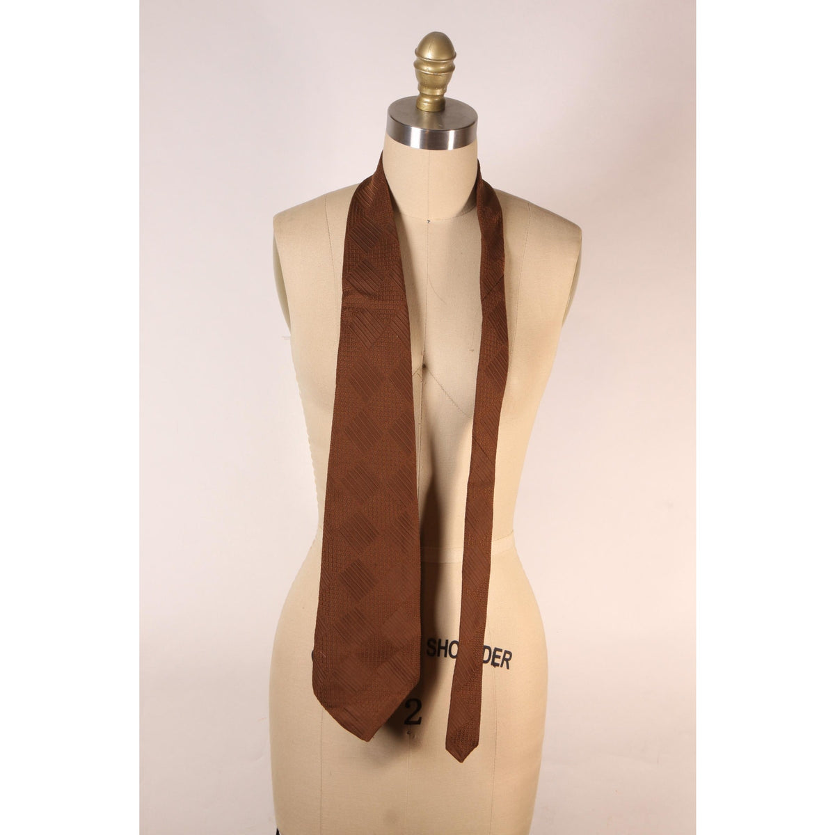 1970s Brown Checkerboard Patterned Wide Necktie Tie by Freeman’s