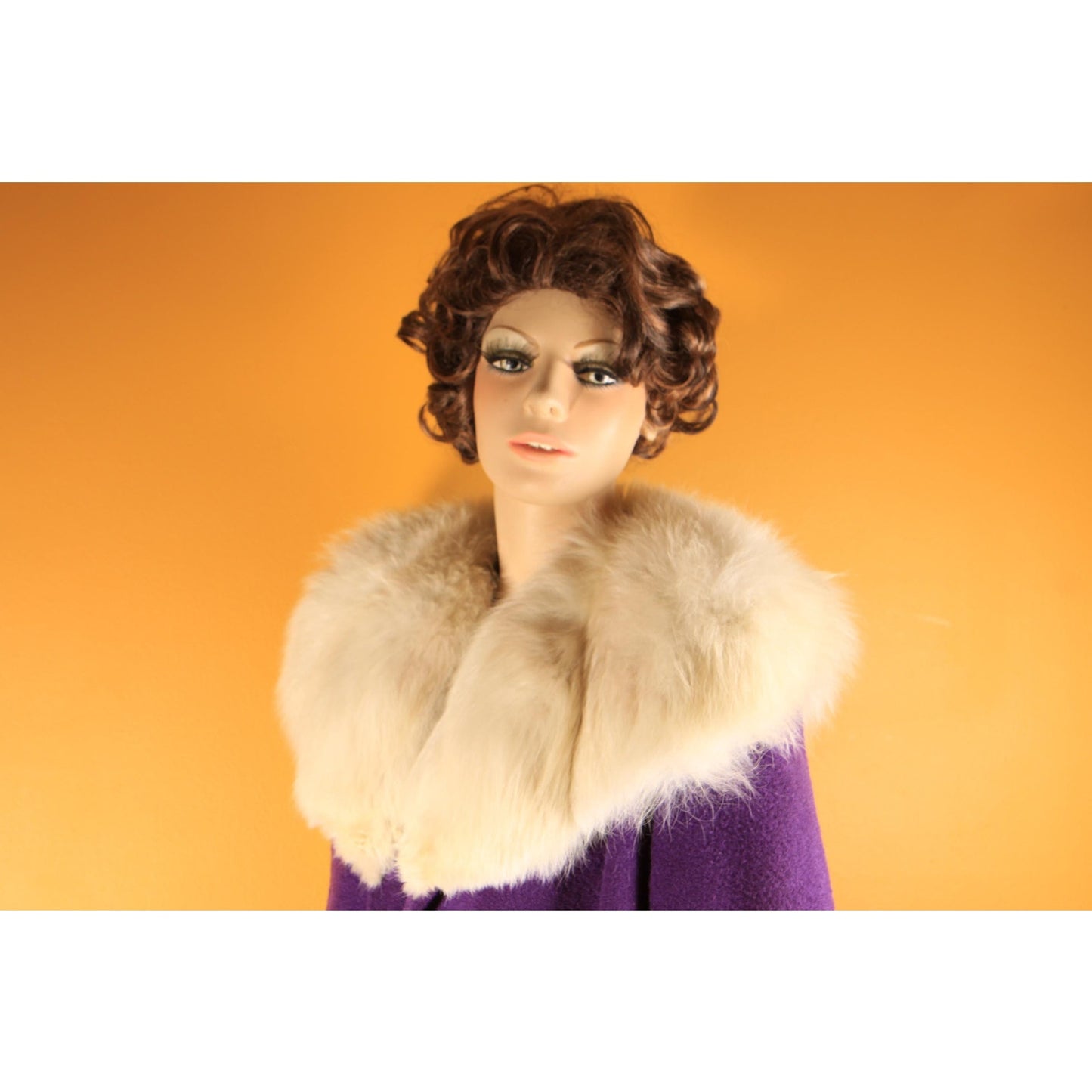 1950s Purple and Cream White Fox Fur Swing Coat -M
